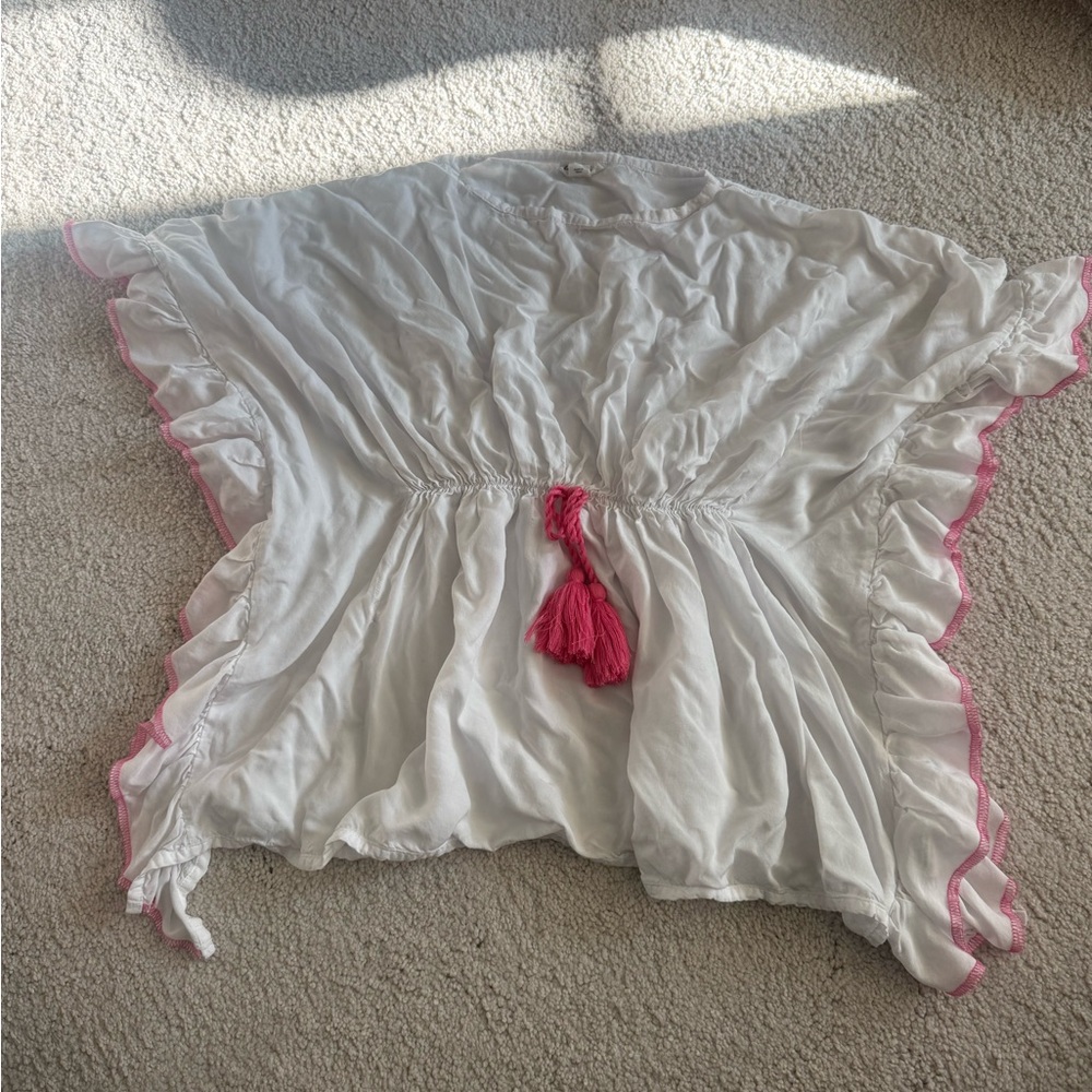 White Feather 4 Arrow Flowy Cover-Up with Pink Detailing
